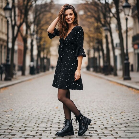 Free People All Yours Polka Dot Mini Dress A-Line 3/4 Sleeve V-Neck Oversized - Picture 3 of 11